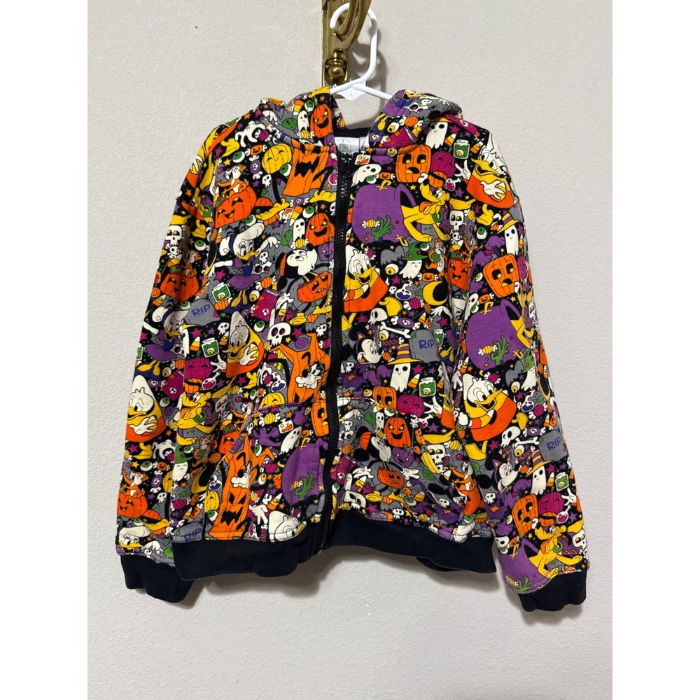 Disney Halloween Zip Hoodie Kids Size M Multicolor Mickey Donald All Over Print